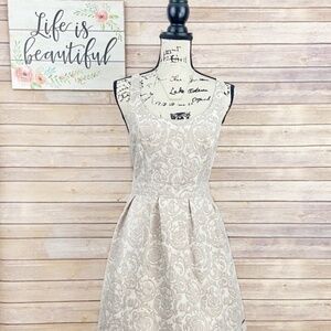 Abercrombie & Fitch Cream & Tan Sleeveless A-Line Patterned Cocktail Dress 8